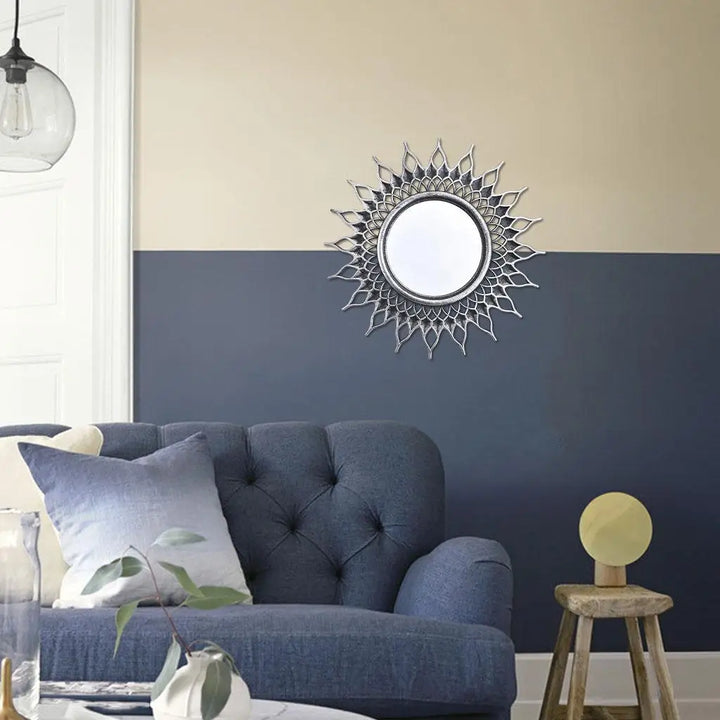 Antique Decorative Round Wall Mirror Plastic Frame Sunburst Design for Bedroom Washroom Vanity Home Decor