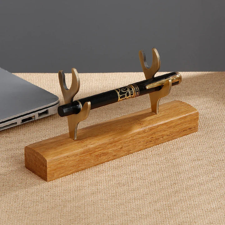 Solid wood pen holder metal antler storage stand ebony bamboo wood desktop ornaments office student pen holder display stand