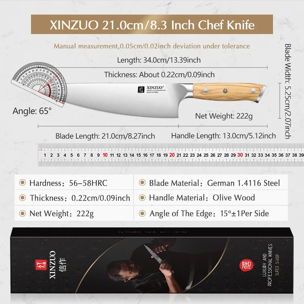 XINZUO Original Design 8.3'' Chef Knife German Din 1.4116 Steel Hardness 56-58HRC Ultra-sharp And Durable Kitchen Best Choice