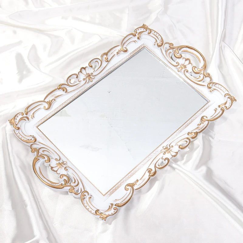 Aqumotic Entryway Hallway Mirror Plastic Framed Hanging entry Lightweight Wall Mirror for Over Sink Golden Rectangle Tray