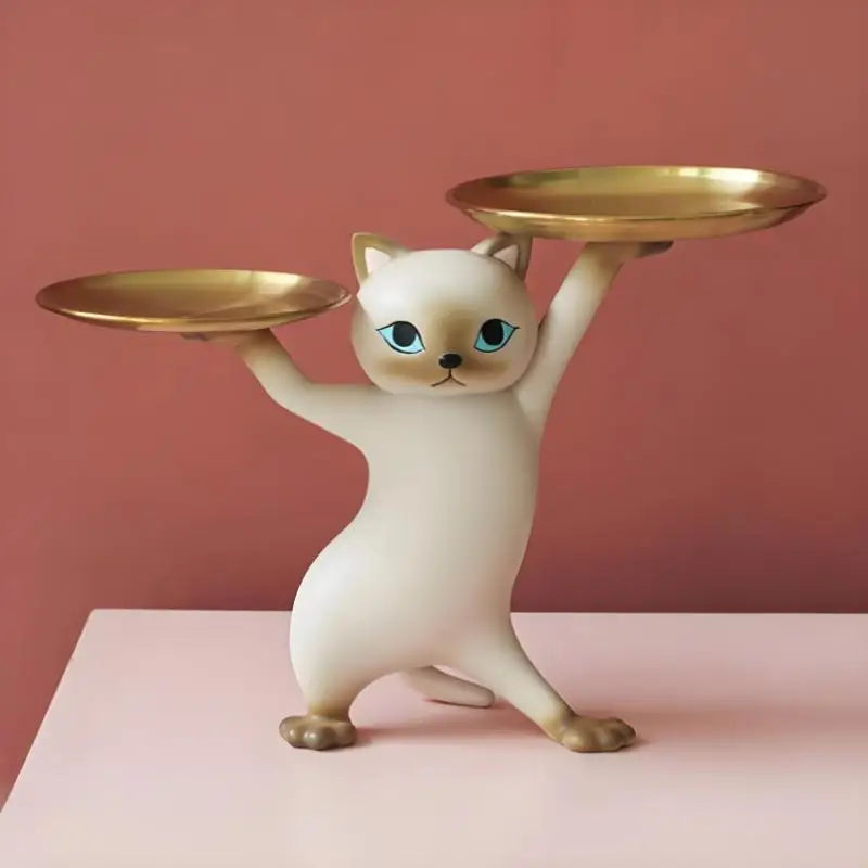 Cartoon Resin Cat Tray Statue Cat Key Holder Decorative Tray Creative Cat Statue for Living Room Entryway Desktop Organizer