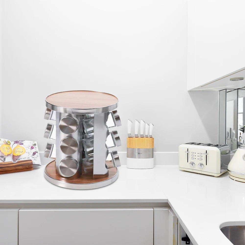 12/16/20 Jar Stainless Steel Revolving Seasoning Organizer Rotating Countertop Spice Rack Spice Tower for Kitchen Countertop