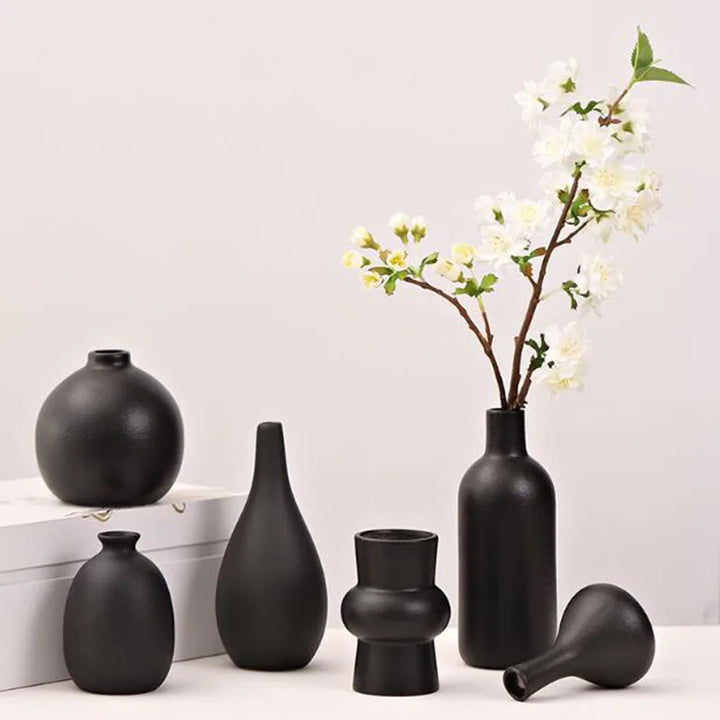 Creative Black Color Porlceain Vase Decoration Living Room Desktop Ornaments Dry Flower Arrangement Pot Home Decor