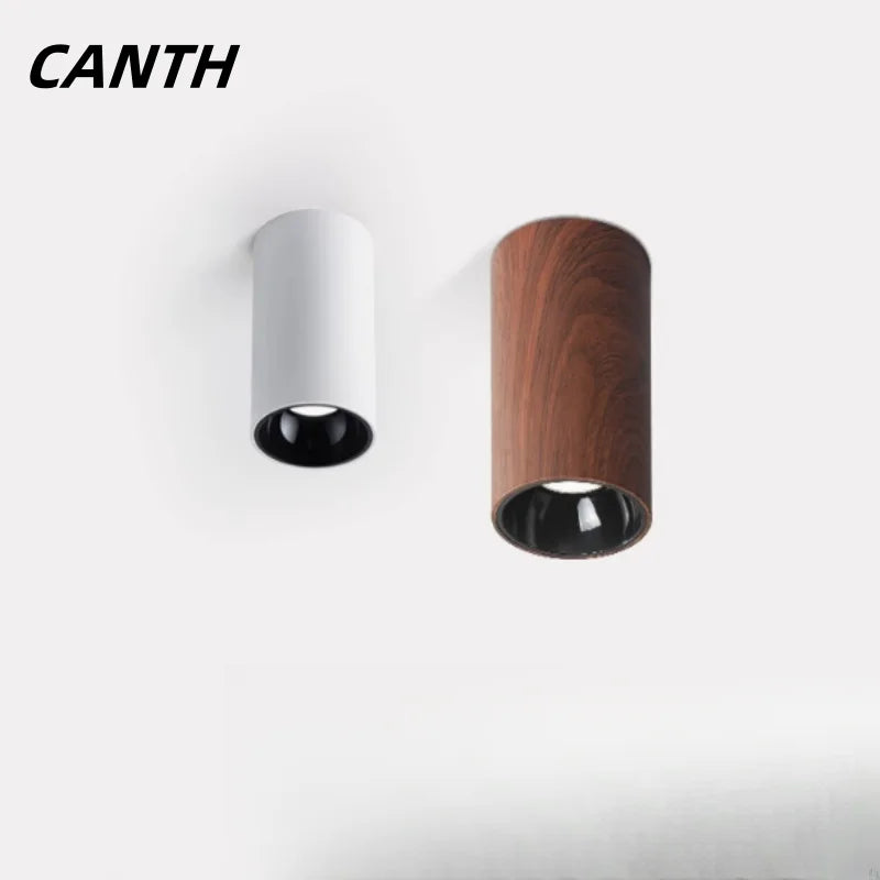 Mid-style exposed household anti-glare walnut wood grain ceiling light, corridor and passageway no-hole living room spotlight