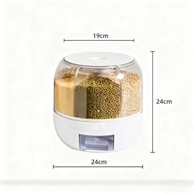 360 Degree Rotating Rice Dispenser Sealed Dry Cereal Grain Bucket Dispenser Moisture-proof Kitchen Food Container Storage Box