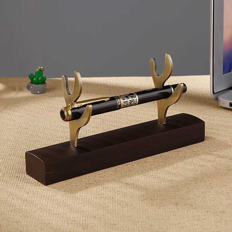 Solid wood pen holder metal antler storage stand ebony bamboo wood desktop ornaments office student pen holder display stand