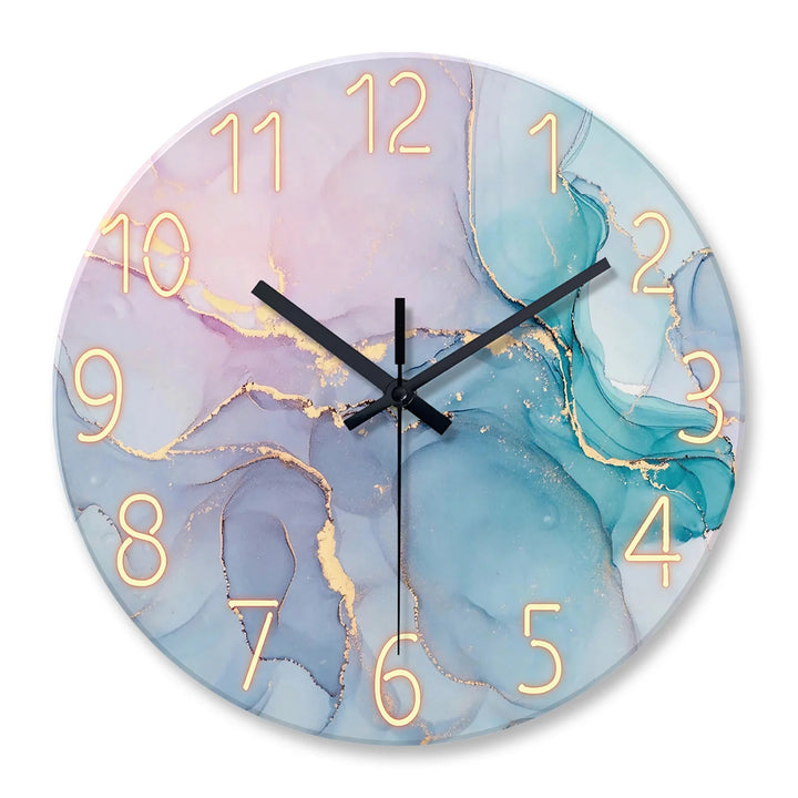 Modern Fashion Marble Texture Pattern 4mm Thickeneded Tempered Glass Wall Clock Living Room Bedroom Kitchen Home Decoration Wall Clock Silent Quartz Clock Holiday Gift 12 Inches 14 Inches 16inch (Without Battery)