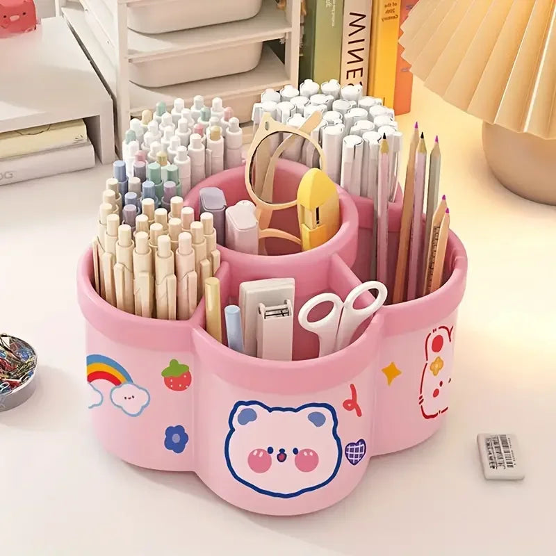 Large Capacity Desk Accessories 360 ° Rotation Cute Pen Holder Stationery Organizer Pencil Storage Office School Supplies