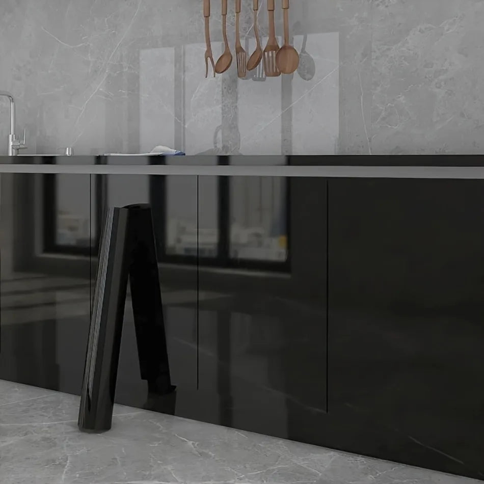 Self-Adhesive Vinyl Wallpaper High-Gloss Black Kitchen Cabinet Stove Waterproof Oil-Resistant Peel-and-Stick Stickers Bathroom