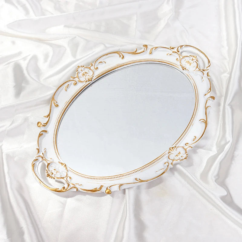 Aqumotic Entryway Hallway Mirror Plastic Framed Hanging entry Lightweight Wall Mirror for Over Sink Golden Rectangle Tray