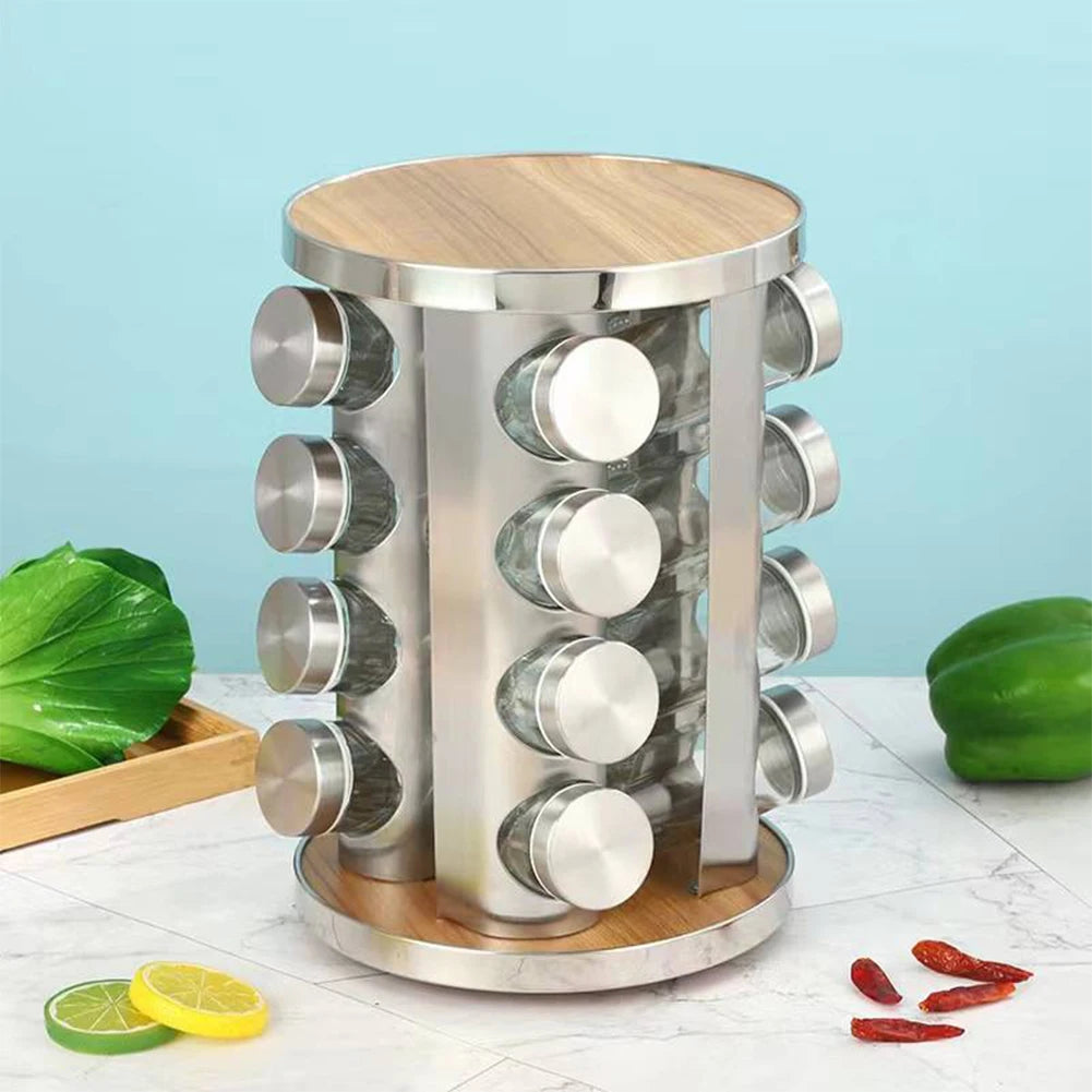 12/16/20 Jar Stainless Steel Revolving Seasoning Organizer Rotating Countertop Spice Rack Spice Tower for Kitchen Countertop