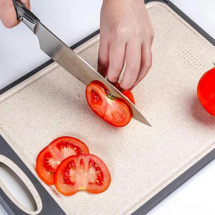 Double sided stainless steel cutting board wheat grass cutting board for meat vegetables and fruits easy to handle kitchen tools