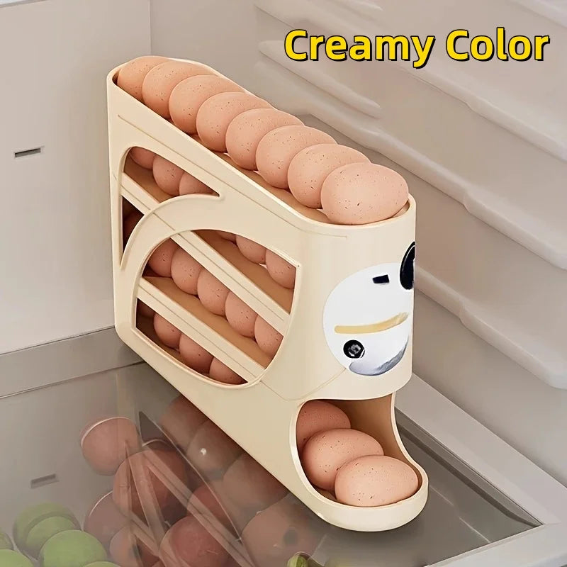 3-Tier Rolling Egg Storage Container for Refrigerator Holds 24 Eggs Organizer Rack Large Capacity Kitchen & Fridge Storage Box