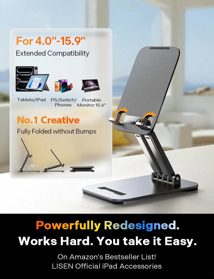 Foldable Tablet Stand Holder for iPad & Monitors, Adjustable Angle Desk Accessory for Home Office Use