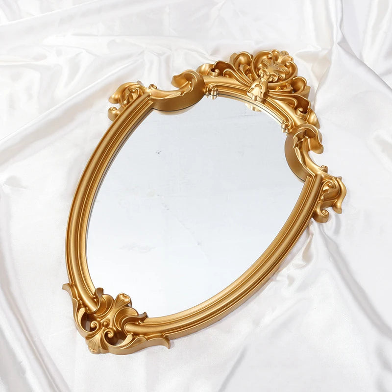 Aqumotic Entryway Hallway Mirror Plastic Framed Hanging entry Lightweight Wall Mirror for Over Sink Golden Rectangle Tray