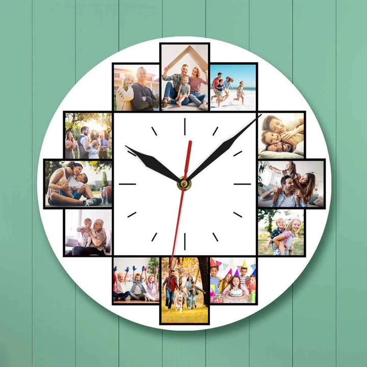 Personalized Wall Clock With Pictures Home Wall Decor Silent Non Ticking Clock With 12 Photos Print Picture Collage Custom Gift