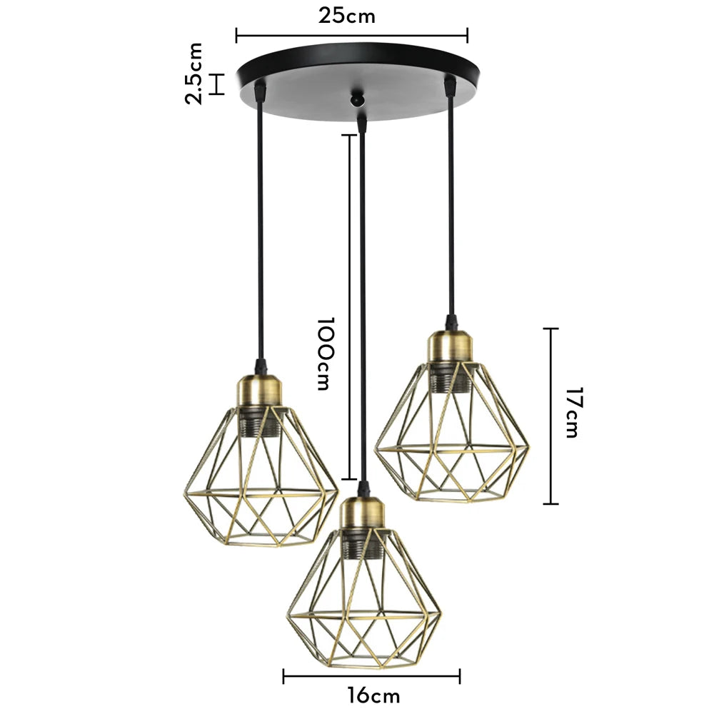 Vintage Pendant Light Fixture 1/3 heads Hanging Lamp Ceiling Chandelier Metal E27 LED Lampshade for Bedroom Living Room Kitchen