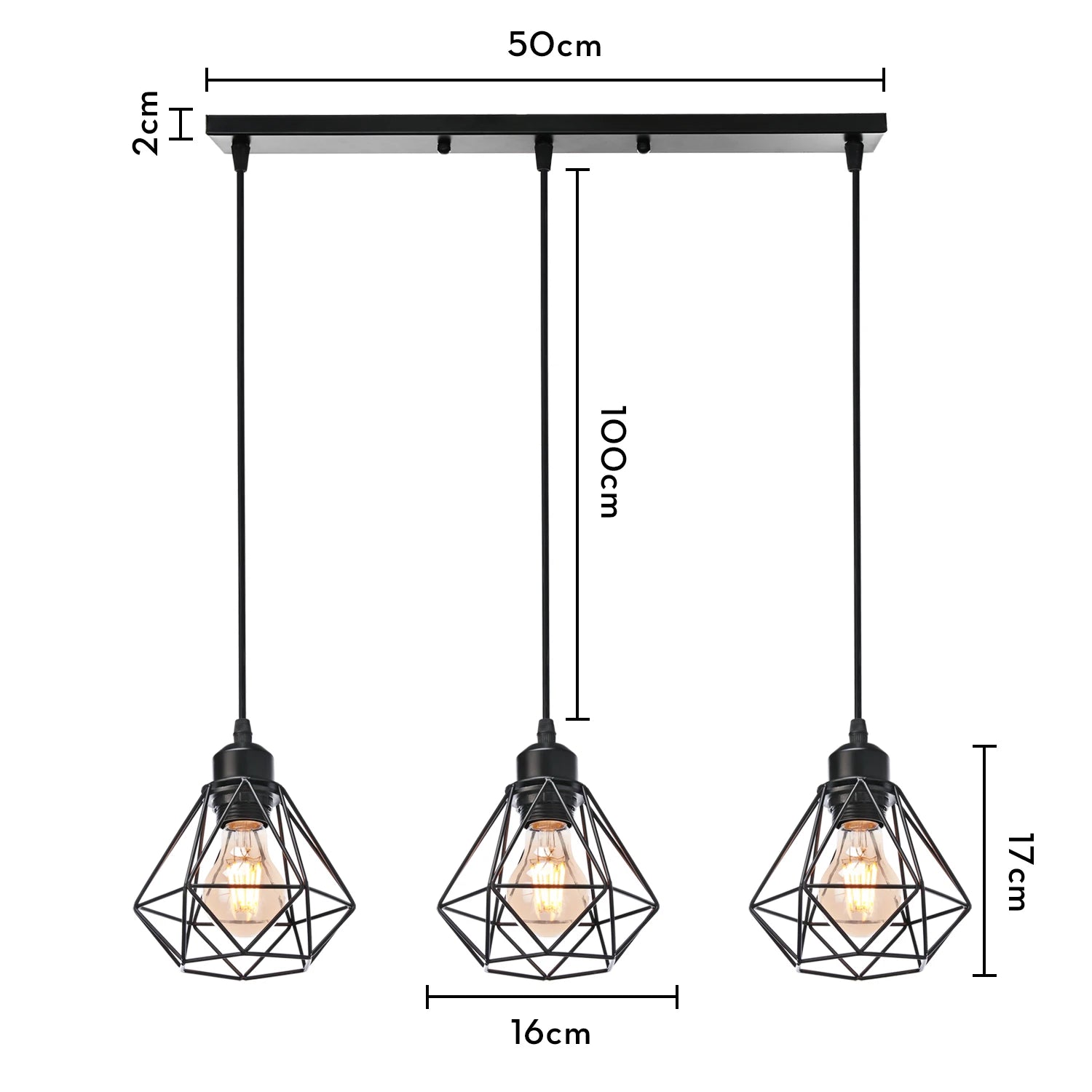 Vintage Pendant Light Fixture 1/3 heads Hanging Lamp Ceiling Chandelier Metal E27 LED Lampshade for Bedroom Living Room Kitchen