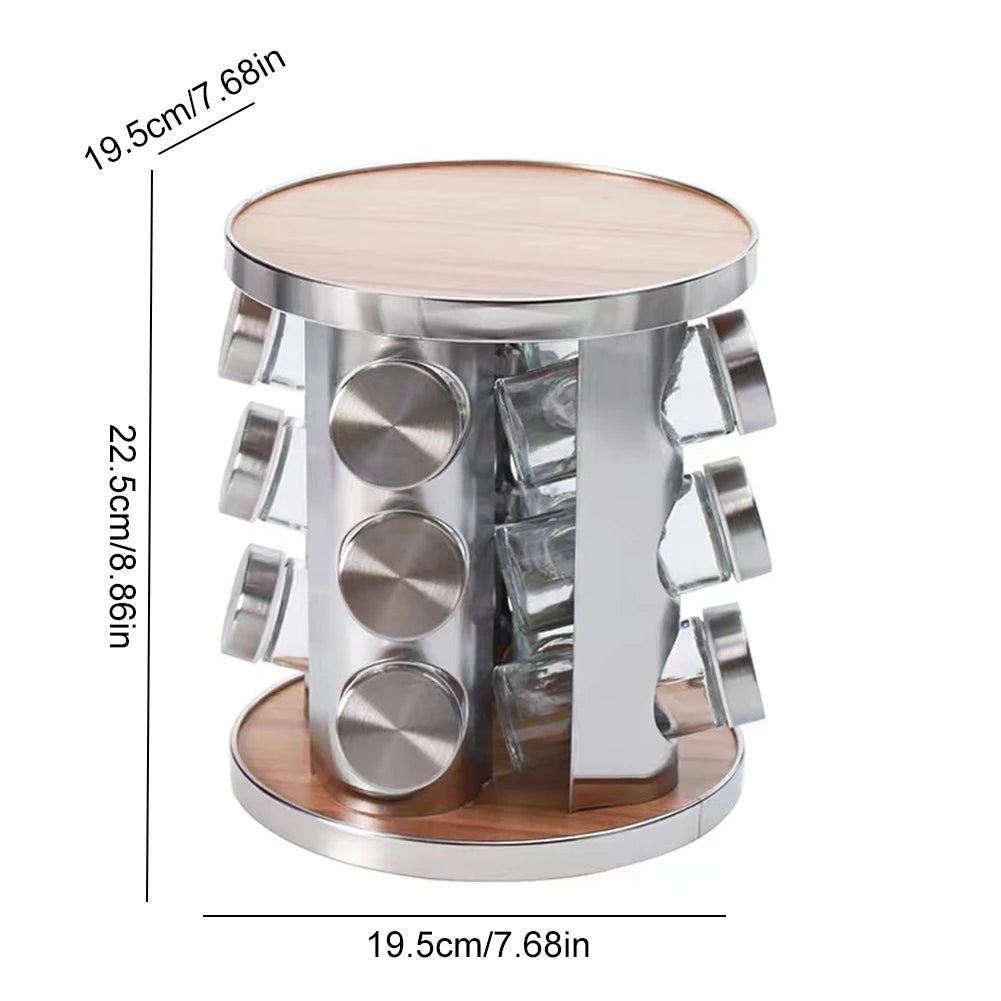 12/16/20 Jar Stainless Steel Revolving Seasoning Organizer Rotating Countertop Spice Rack Spice Tower for Kitchen Countertop