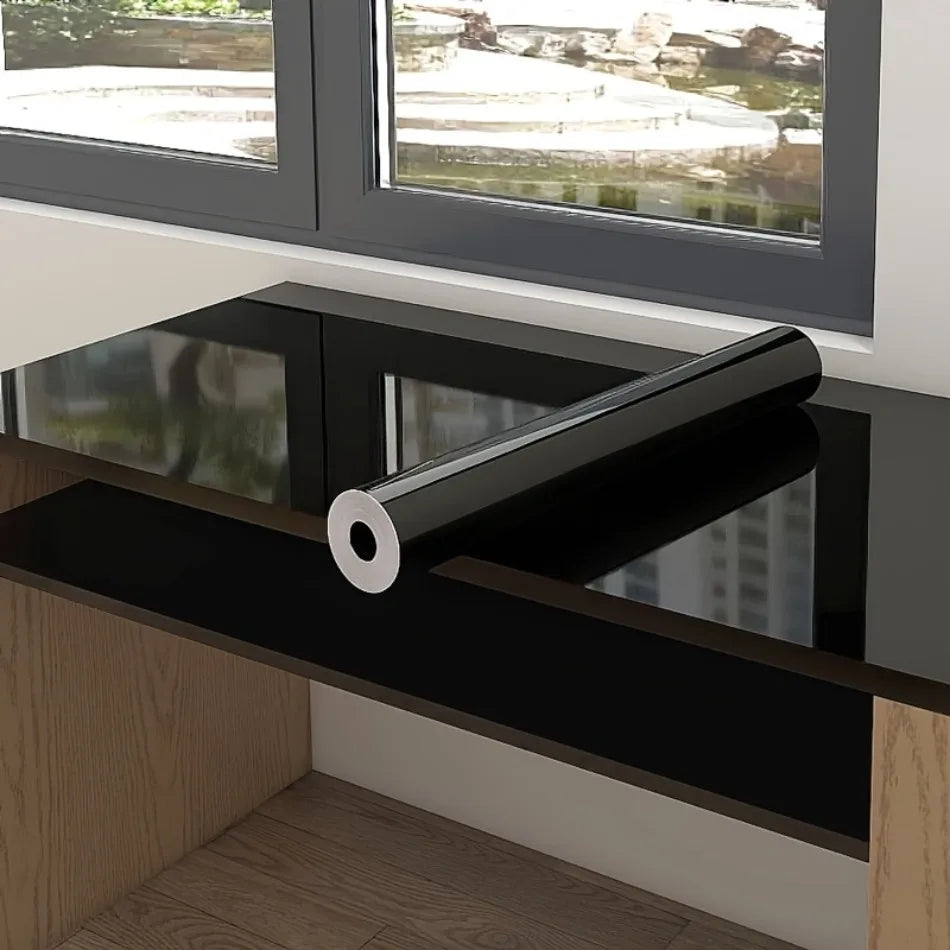 Self-Adhesive Vinyl Wallpaper High-Gloss Black Kitchen Cabinet Stove Waterproof Oil-Resistant Peel-and-Stick Stickers Bathroom