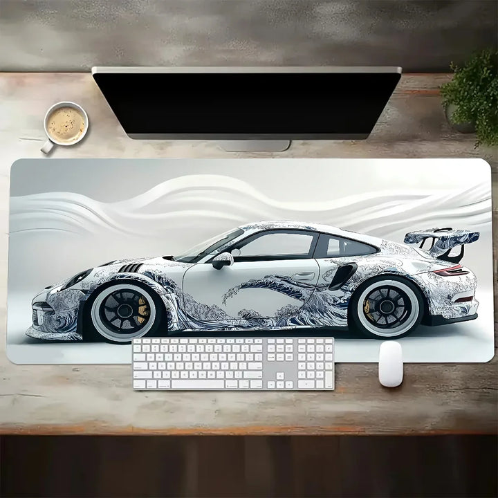 Large White Sports Car Design Mouse Pad Gaming Anti-Slip Rubber Base Extended Desk Mat for Gamer Office Use Computer Accessories