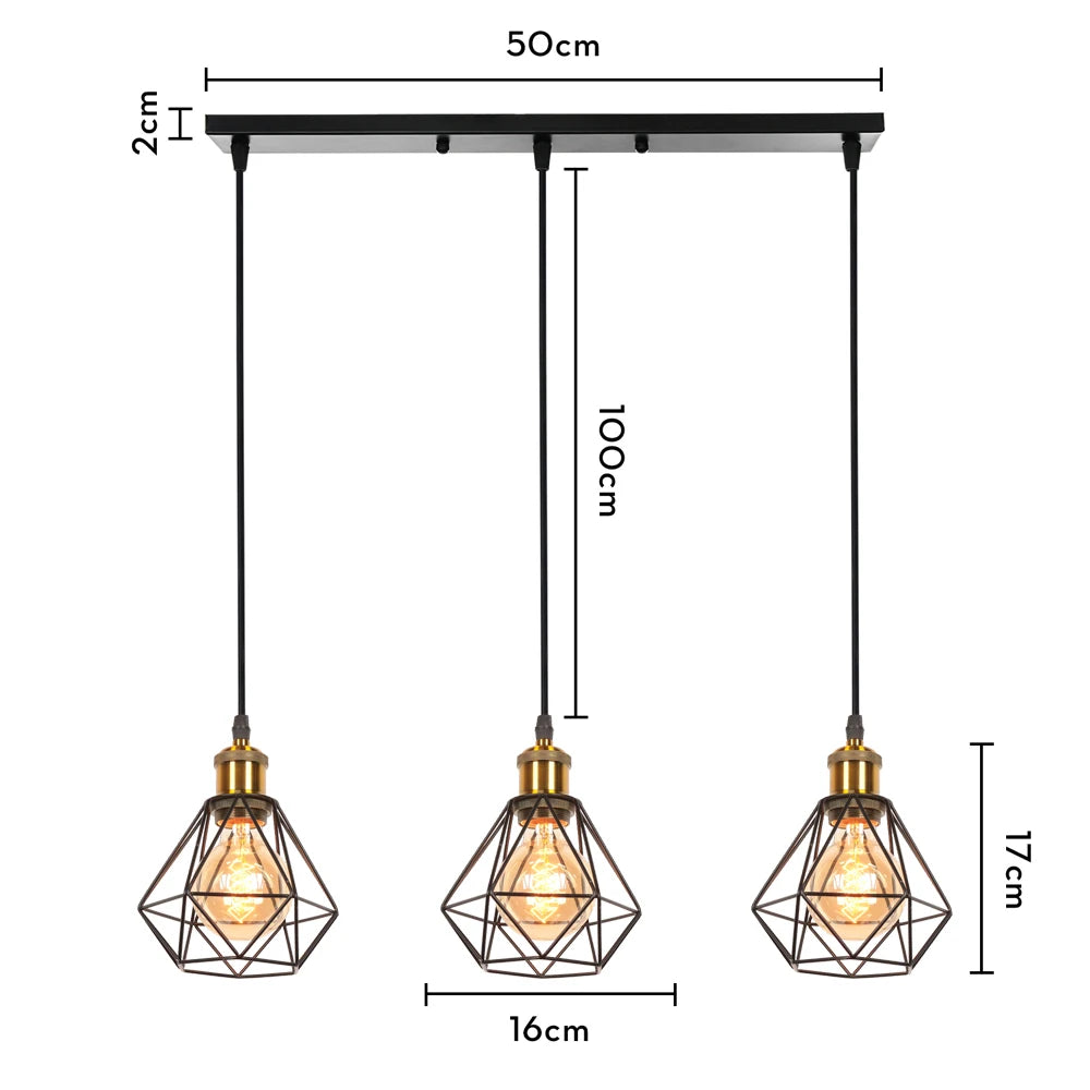 Vintage Pendant Light Fixture 1/3 heads Hanging Lamp Ceiling Chandelier Metal E27 LED Lampshade for Bedroom Living Room Kitchen