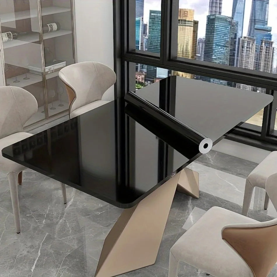 Self-Adhesive Vinyl Wallpaper High-Gloss Black Kitchen Cabinet Stove Waterproof Oil-Resistant Peel-and-Stick Stickers Bathroom