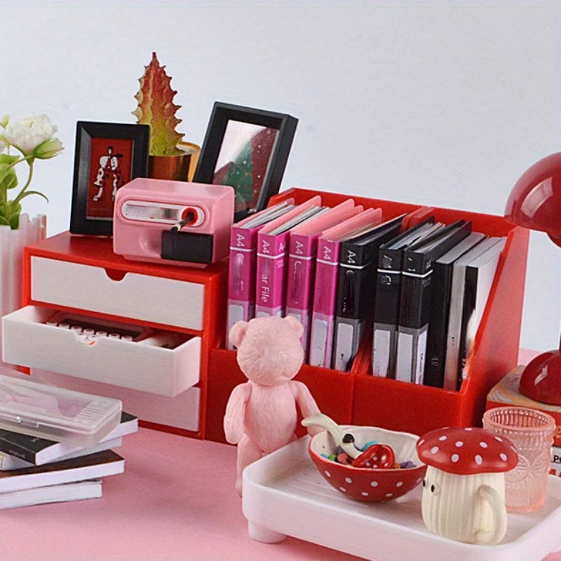 1set Miniature File Organizer Office Set Model Book Stand Drawer Cabinet Dollhouse Simulation Desk Accessories Toys Play Gift