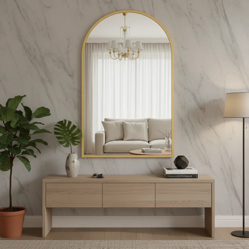 24x36 Arched Gold Bathroom Mirror, Elegant Wall Mirror for Daily Use, Functional Stylish Home Decor